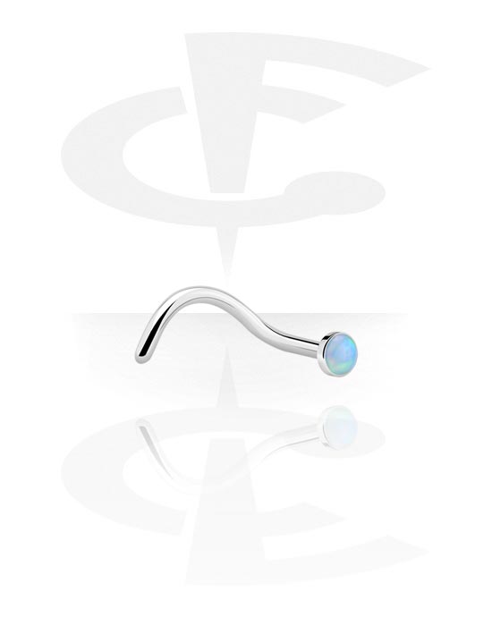 Nose Jewellery & Septums, Curved nose stud (surgical steel, silver, shiny finish) with synthetic opal, Surgical Steel 316L