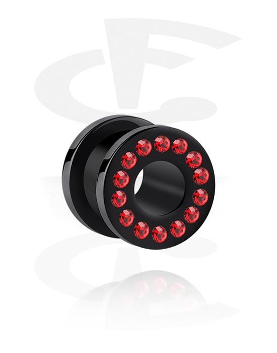 Tunnels & Plugs, Screw-on tunnel (acrylic, black) with crystal stones, Acrylic