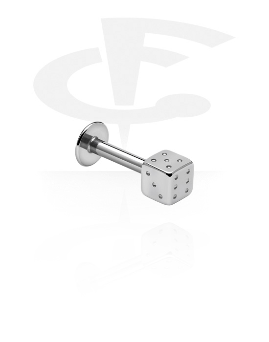 Labrets, Labret (surgical steel, silver, shiny finish) with dice attachment, Surgical Steel 316L