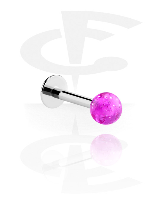 Labret, Labret (surgical steel, silver, shiny finish) con pallina e brillantini, Acciaio chirurgico 316L, Acrilico