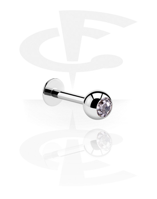 Labret, Labret (surgical steel, silver, shiny finish) con pallina con brillantino, Acciaio chirurgico 316L