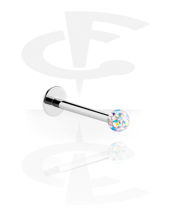 Labrets, Labret (acier chirurgical, argent, finition brillante) avec boule et pierres en cristal, Acier chirurgical 316L