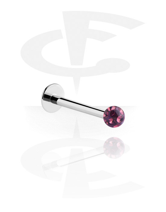 Labrets, Labret (acier chirurgical, argent, finition brillante) avec boule et pierres en cristal, Acier chirurgical 316L