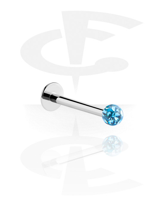 Labrets, Labret (acier chirurgical, argent, finition brillante) avec boule et pierres en cristal, Acier chirurgical 316L