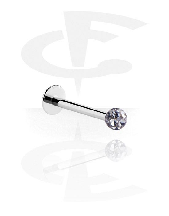 Labrets, Labret (acier chirurgical, argent, finition brillante) avec boule et pierres en cristal, Acier chirurgical 316L