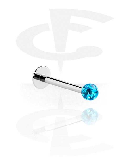 Labrets, Labret (acier chirurgical, argent, finition brillante) avec boule et pierres en cristal, Acier chirurgical 316L