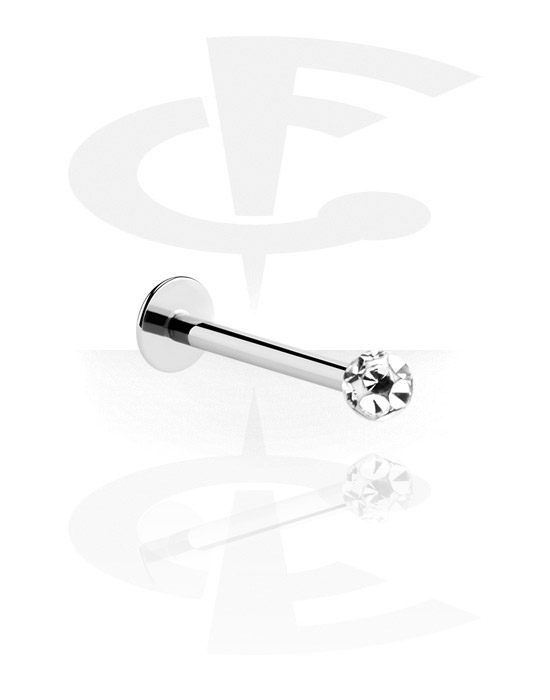 Labrets, Labret (acier chirurgical, argent, finition brillante) avec boule et pierres en cristal, Acier chirurgical 316L