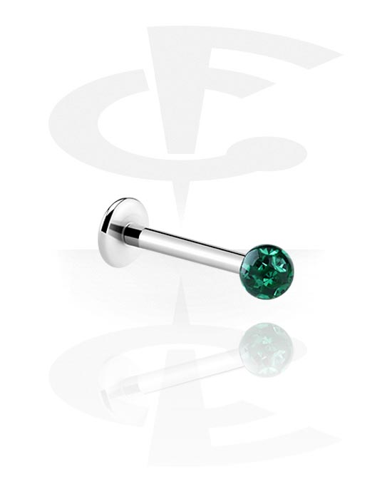 Labret, Labret (surgical steel, silver, shiny finish) con pallina e cristallini, Acciaio chirurgico 316L