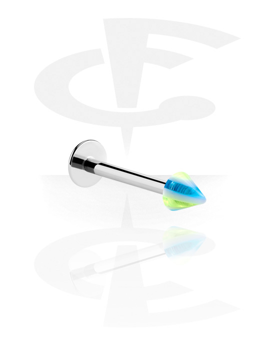 Labrets, Labret (surgical steel, silver, shiny finish) with cone, Surgical Steel 316L, Acrylic