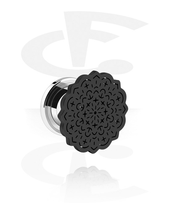 Túneis & Plugs, Túnel com rosca (aço cirúrgico, prata) com design mandala, Aço cirúrgico 316L