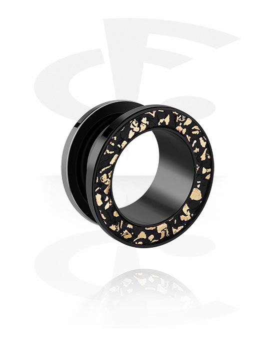 Tunnels & Plugs, Screw-on tunnel (surgical steel, black, shiny finish) with colored inlay, Surgical Steel 316L