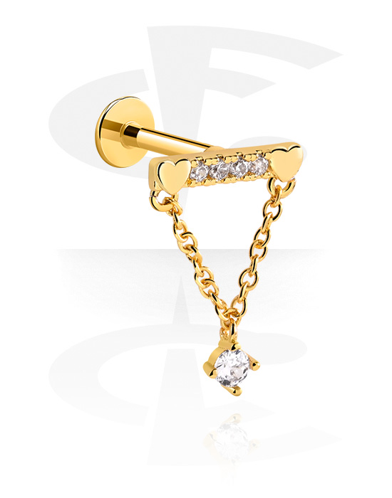 Labrets, Labret (surgical steel, gold, shiny finish) with crystal stones, Gold Plated Surgical Steel 316L ,  Gold Plated Brass