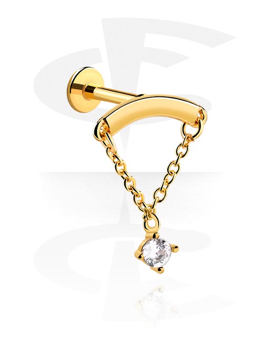 Labretter, Labret (surgical steel, gold, shiny finish) med krystallsteiner, Gullbelagt kirurgisk stål 316L ,  Gullbelagt messing