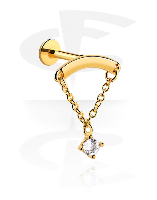 Labrets, Labret (surgical steel, gold, shiny finish) with crystal stones, Gold Plated Surgical Steel 316L ,  Gold Plated Brass