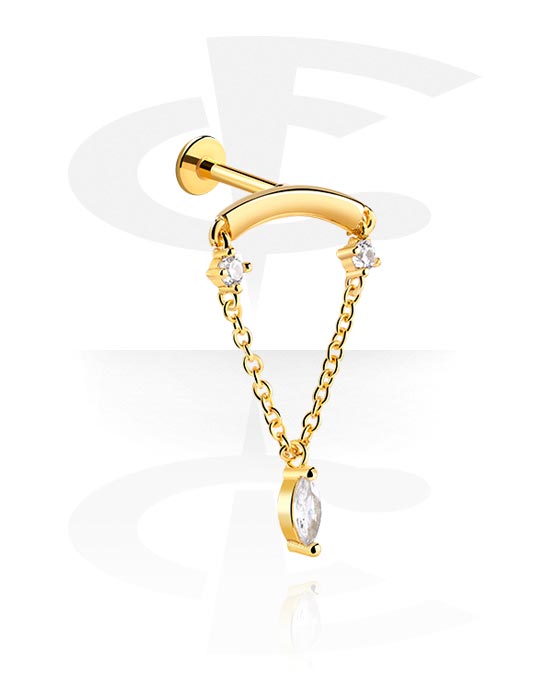 Labrets, Labret (surgical steel, gold, shiny finish) avec pierres en cristal, Acier chirugical 316L ,  Plaqué or ,  Laiton plaqué or