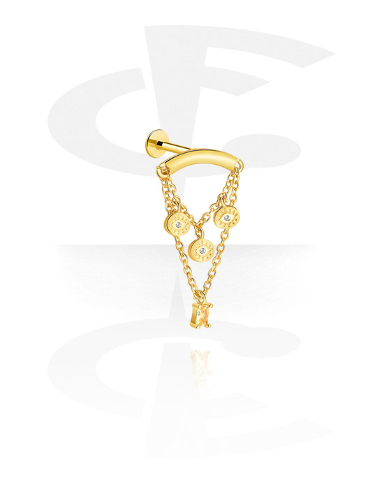 Labrets, Labret (surgical steel, gold, shiny finish) with crystal stones, Gold Plated Surgical Steel 316L ,  Gold Plated Brass