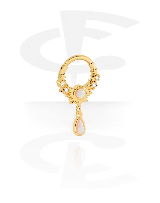 Piercingové kroužky, Piercingový clicker (chirurgická ocel, zlatá, lesklý povrch) s krystalovými kamínky, Pozlacená chirurgická ocel 316L ,  Pozlacená mosaz