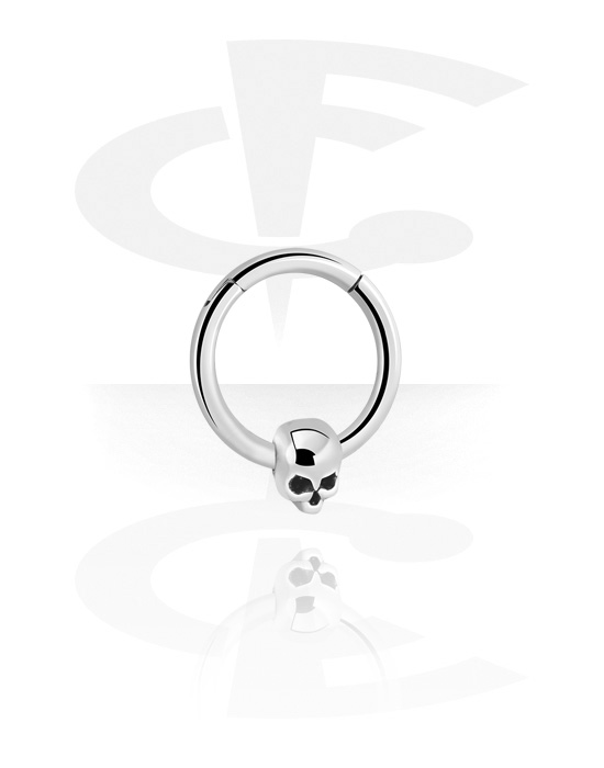 Anéis piercing, Multi-purpose clicker (aço cirúrgico, prata, acabamento brilhante) com design caveira, Aço cirúrgico 316L, Latão revestido