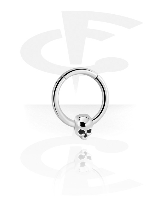 Piercinggyűrűk, Multi-purpose clicker (surgical steel, silver, shiny finish) val vel Koponya dizájn, Sebészeti acél, 316L, Bevonatos sárgaréz