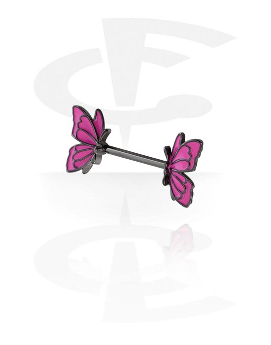 Nipple Piercings, Nipple Barbell with butterfly design, Surgical Steel 316L ,  Plated Brass