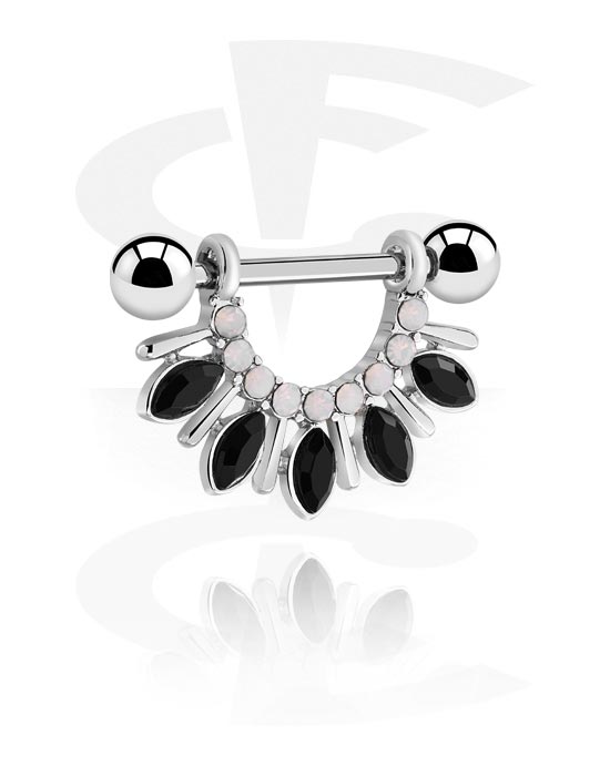 Piercingové šperky do bradavky, Štít pro bradavky s krystalovými kamínky, Chirurgická ocel 316L ,  Pokovená mosaz