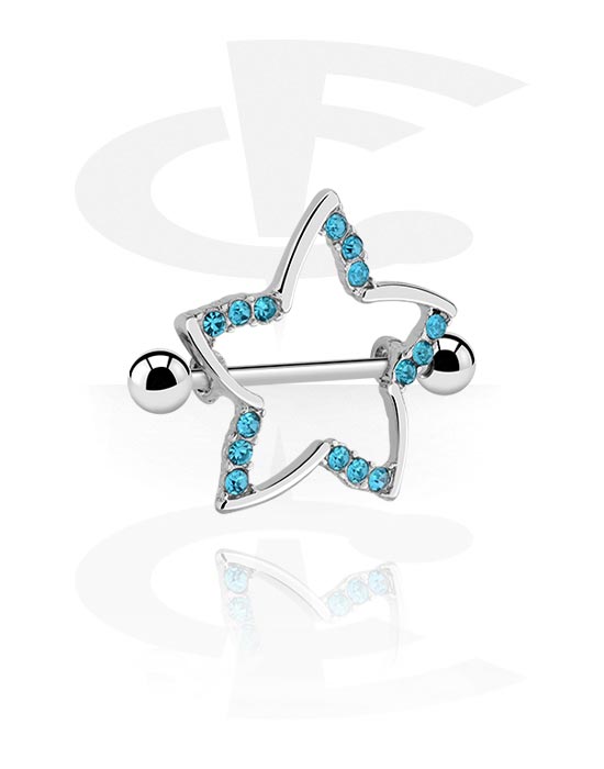 Piercings téton, Piercing téton avec motif étoile et pierres en cristal, Acier chirurgical 316L ,  Laiton plaqué