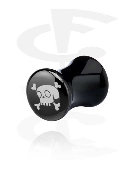 Tunnel & Plugs, Schwarzer Double Flared Plug mit Totenkopf-Design, Acryl