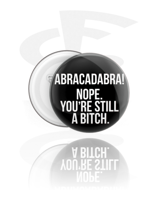 Buttons, Nappi kanssa "Abracadabra" -kirjoitus, Tinalevy, Muovi