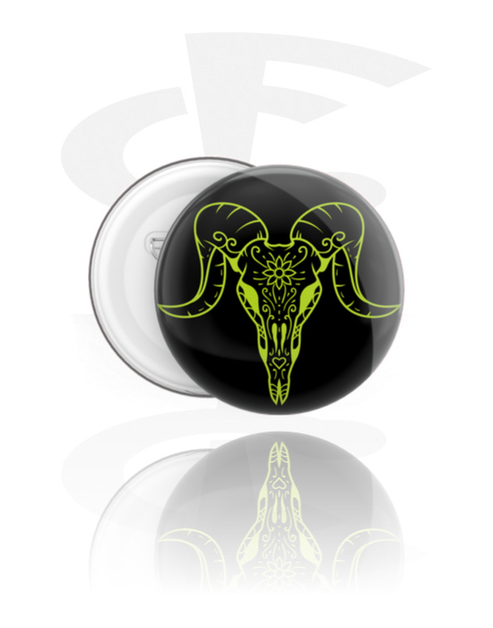 Buttons, Button with ram skull design, Tinplate, Plastic