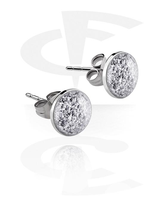 Earrings, Studs & Shields, Ear Studs with Glitter Design, Surgical Steel 316L