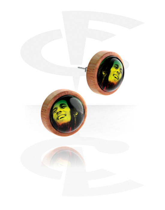 Náušnice, Náušnice pecky (dřevo) s motivem „Bob Marley“, Dřevo