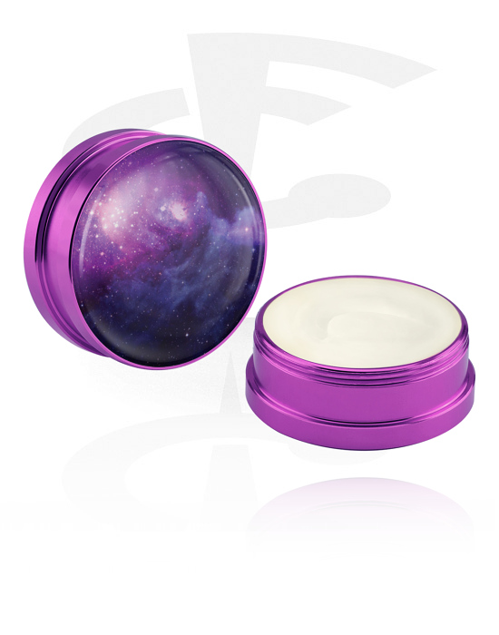 Cleansing and Care, Conditioning Creme and Deodorant for Piercings with galaxy design, Aluminium Container