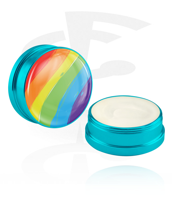 Cleansing and Care, Conditioning Creme and Deodorant for Piercings with rainbow design and glitter, Aluminium Container