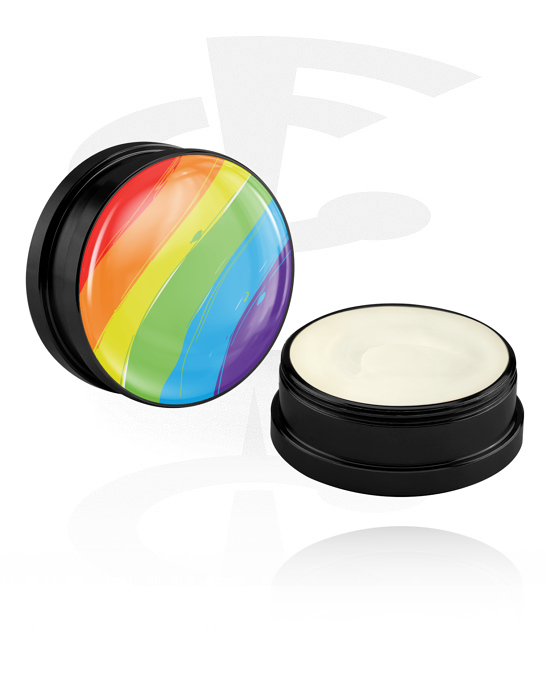 Limpieza y cuidado, Crema reparadora e hidratante para piercings con diseño de Arco Iris y purpurina, Envase de aluminio