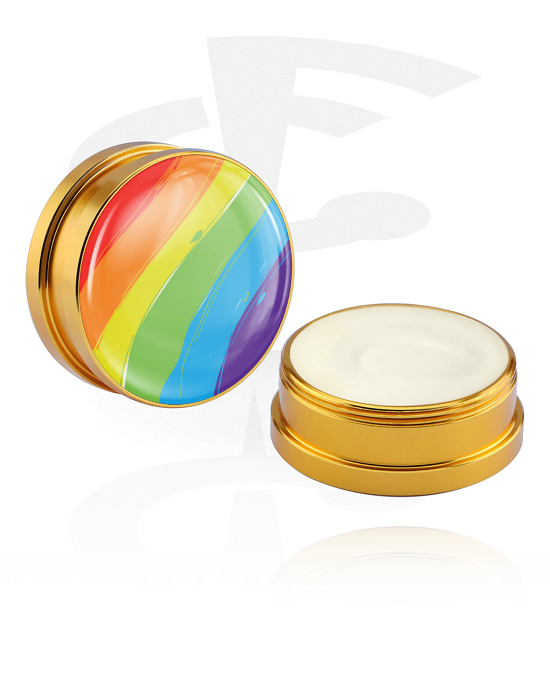 Pulizia e cura, Crema balsamo e deodorante per piercing con stampa arcobaleno e brillantini, Contenitore in alluminio