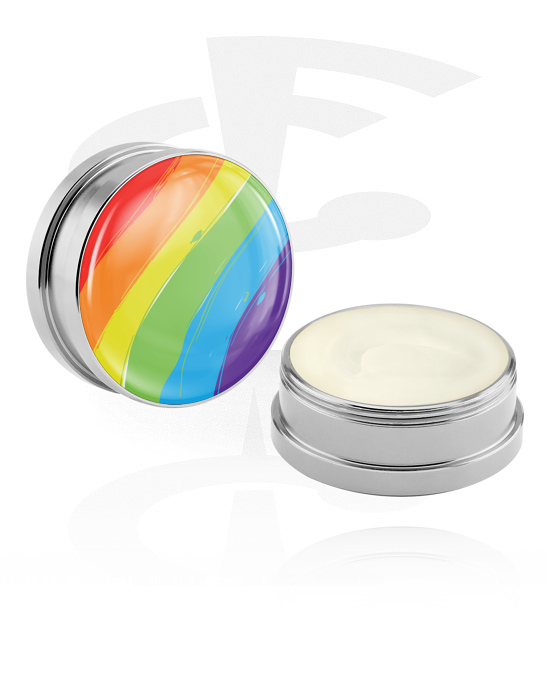 Pulizia e cura, Crema balsamo e deodorante per piercing con stampa arcobaleno e brillantini, Contenitore in alluminio