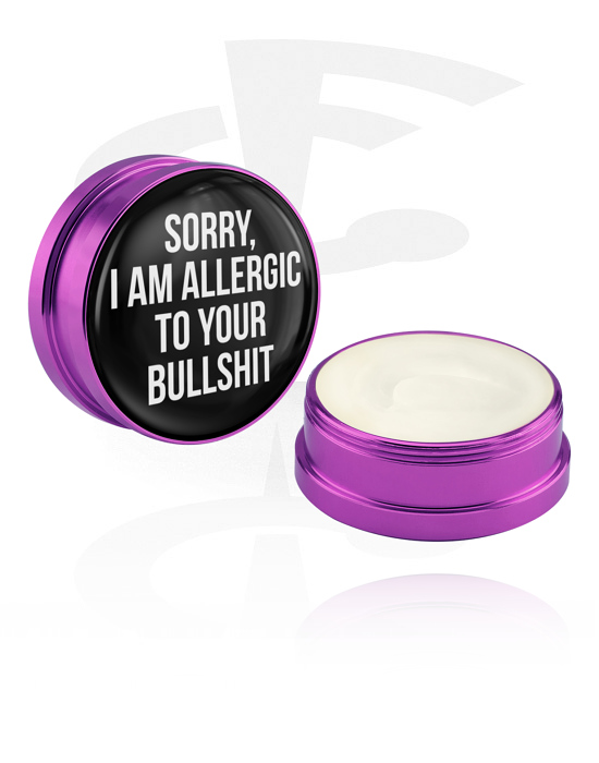 Cleansing and Care, Conditioning Creme and Deodorant for Piercings with "Sorry, I am allergic to your bullshit" lettering, Aluminium Container