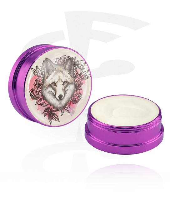 Cleansing and Care, Conditioning Creme and Deodorant for Piercings with motif "wolf and roses", Aluminium Container