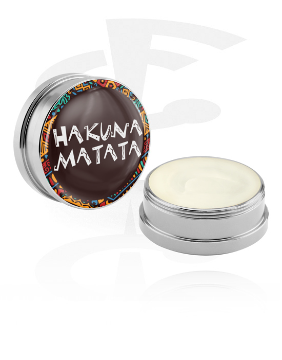 Reinigung und Pflege, Pflegecreme und Deodorant für Piercings mit "Hakuna Matata" Schriftzug, Aluminium Behälter