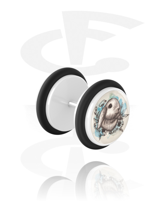 Faux piercings, Faux plug avec motif lapin, Acrylique, Acier chirurgical 316L