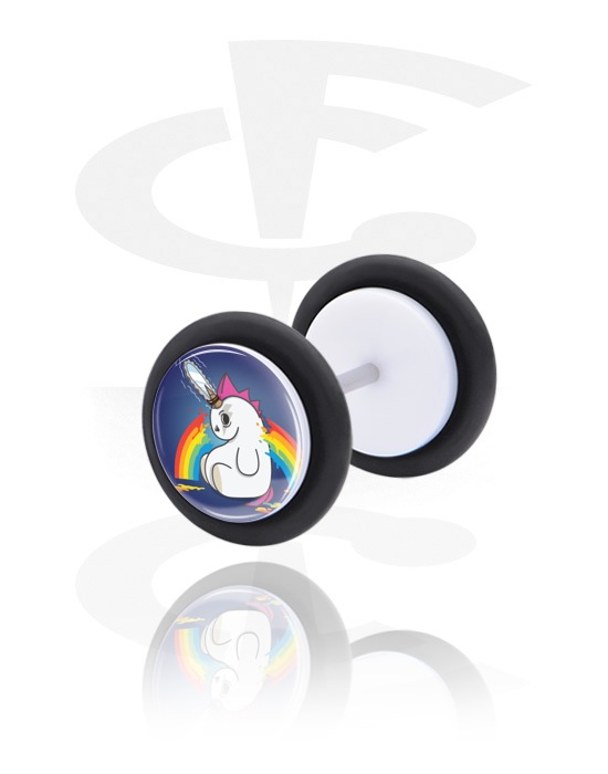 Faux piercings, Faux plug blanc avec crazy licorne diabolique, Acrylique