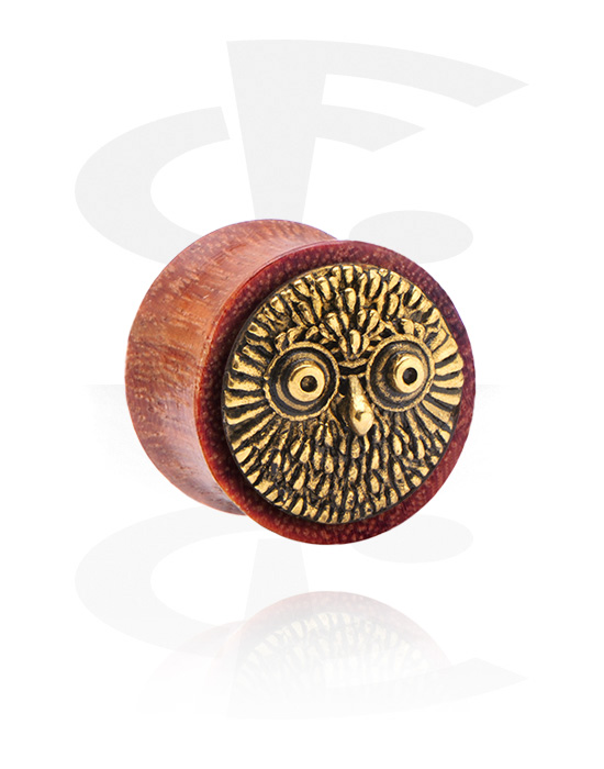 Tunnels & Plugs, Tunnel double flared (bois) avec incrustation acier "hibou", Acajou