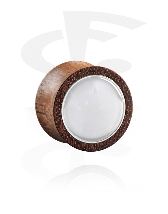 Tunnels & Plugs, Double flared plug (hout) met inlegwerk in verschillende kleuren, Mahogany