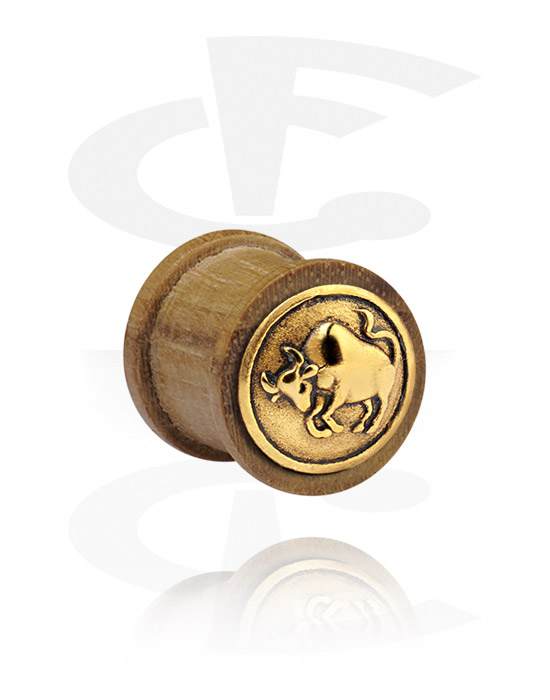 Tuneli & čepi, Ribbed Plug with gold-plated Inlay, Wood