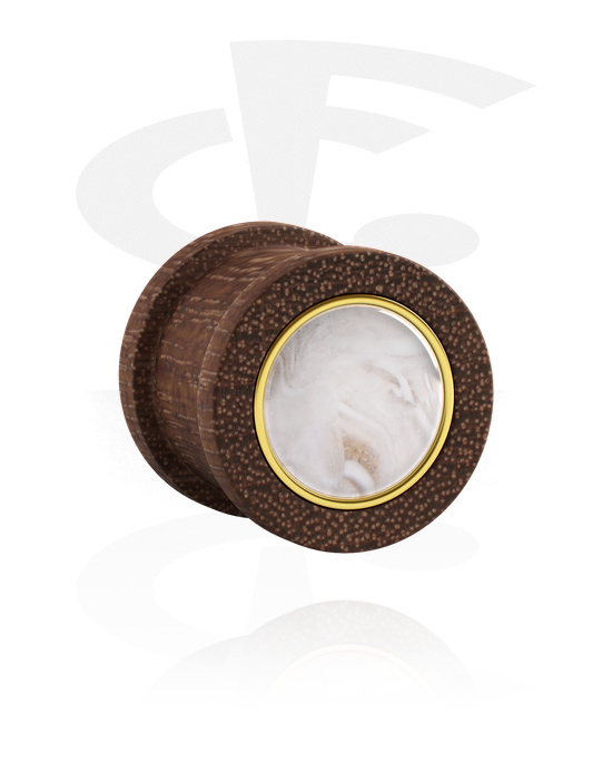 Tunely & plugy, Žebrovaný plug (dřevo) s vložkou imitace perleti, Mahagonové dřevo