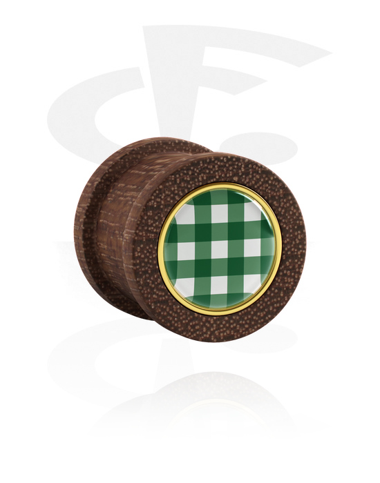 Túneles & plugs, Plug ribbed (Madera) con estampado a cuadros, Caoba