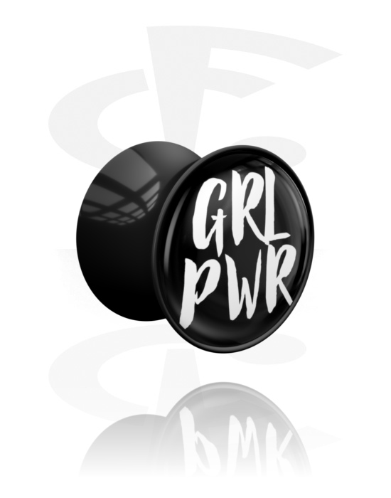 Tunnels & Plugs, Plug double flared (acrylique, noir) avec imprimé "grl pwr", Acrylique