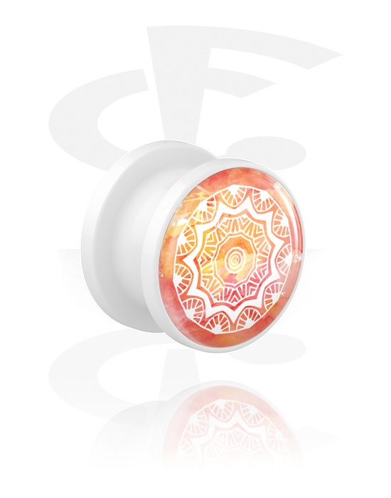 Tunnlar & Pluggar, Screw-on tunnel (acrylic, white) med Mandala-design, Akryl