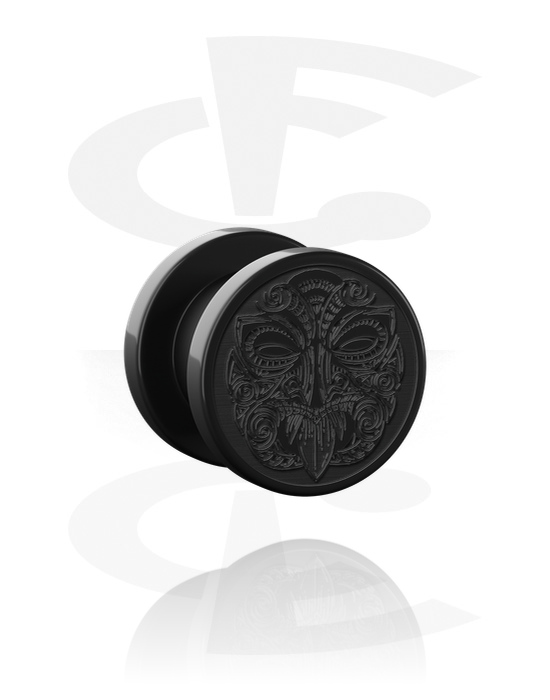 Tunnels & Plugs, Screw-on tunnel (acrylic, black) with lasered design, Acrylic