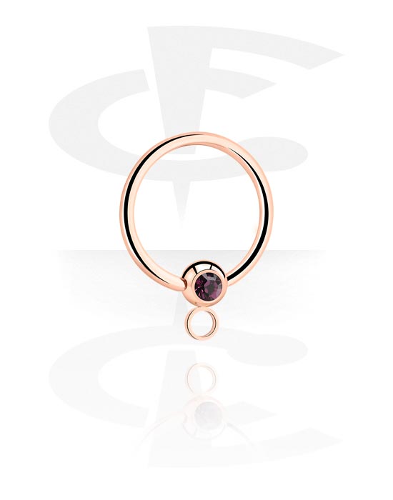 Bolas, barras & más, Ball Closure ring (acero quirúrgico, chapado en oro rosa, acabado brillante) con piedra brillante y argolla para accesorios, Acero quirúrgico 316L chapado en oro rosa